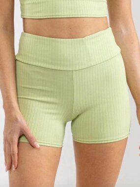 Rhythm Elle Ribbed Biker Short Color Apple Size S Chic Athleisure Workout Gym